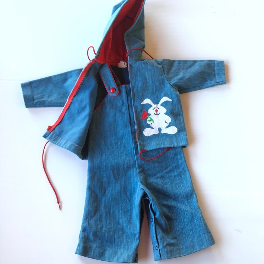 Saks Fifth‎ Avenue vintage baby denim bunny overalls & jacket 9 mos